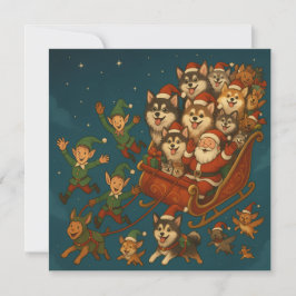 Kerstman met vrolijke honden en elfen! kaart