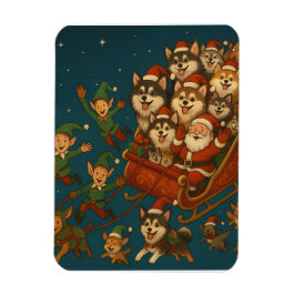 Kerstman met vrolijke honden en elfen! magneet