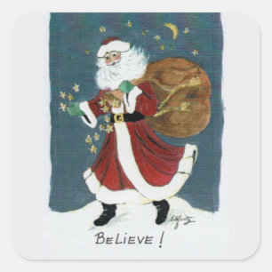 Kerstman met Waterverf-tekening tas geloof Vierkante Sticker