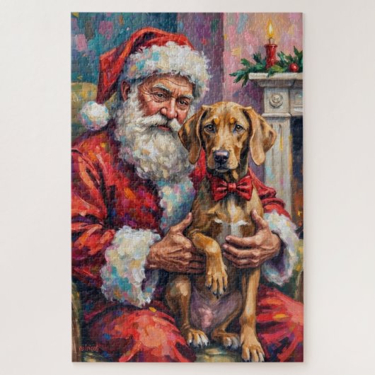 Kerstman met Weimaraner Kerstkunst Legpuzzel (Verticaal)
