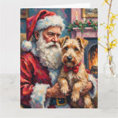 Kerstman met Wheaten Terrier Kerstkunst Kaart (Gele Bloem)