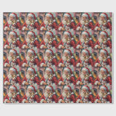 Kerstman met Wirefox Terrier Kerst Kunst Cadeaupapier (Vlak)