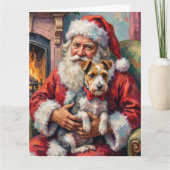 Kerstman met Wirefox Terrier Kerst Kunst Kaart (Voorkant)