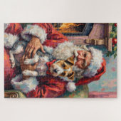 Kerstman met Wirefox Terrier Kerst Kunst Legpuzzel (Horizontaal)