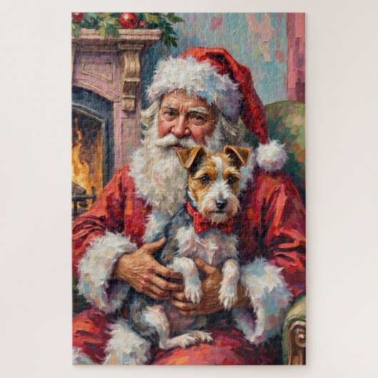 Kerstman met Wirefox Terrier Kerst Kunst Legpuzzel (Verticaal)