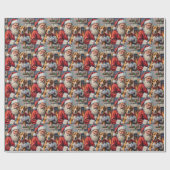 Kerstman met wolfshond Kerstkunst Cadeaupapier (Vlak)