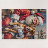 Kerstman met wolfshond Kerstkunst Legpuzzel (Horizontaal)