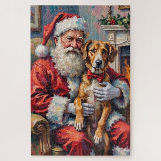 Kerstman met wolfshond Kerstkunst Legpuzzel (Verticaal)