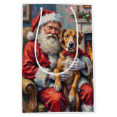 Kerstman met wolfshond Kerstkunst Medium Cadeauzakje (Voorkant)