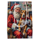 Kerstman met wolfshond Kerstkunst Medium Cadeauzakje (Achterkant)