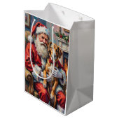 Kerstman met wolfshond Kerstkunst Medium Cadeauzakje (Achterkant Gekanteld)