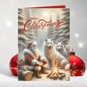Kerstman met Wolven Kerstmis Feestdagen Kaart