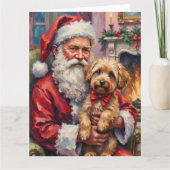 Kerstman met Yorkipoo Kerst Kunst Kaart (Voorkant)