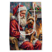 Kerstman met Yorkshire Terrier Kerst  Medium Cadeauzakje (Achterkant)