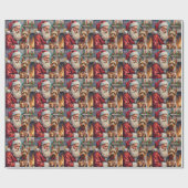 Kerstman met Yorkshire Terrier Kerstmis  Cadeaupapier (Vlak)