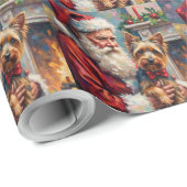 Kerstman met Yorkshire Terrier Kerstmis  Cadeaupapier (Rol Hoek)