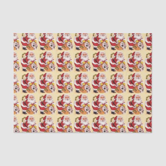 Kerstman met zak vol kerstcadeaus op kerstavond tissuepapier (Voorkant)