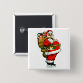 Kerstman met zak vol speelgoed vierkante button 5,1 cm (Voorkant /achterkant)
