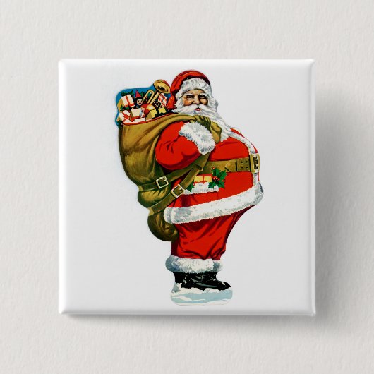 Kerstman met zak vol speelgoed vierkante button 5,1 cm (Voorkant)