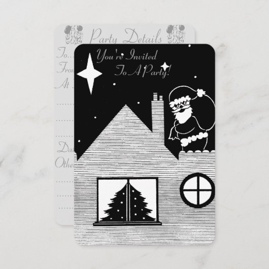 Kerstman met zak zwart-wit kerstfeest kaart (Voorkant / Achterkant)