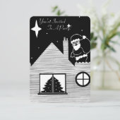 Kerstman met zak zwart-wit kerstfeest kaart (Staand voorkant)