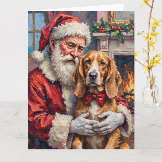 Kerstman met Zijdewindhond Kerst Kunst Kaart (Gele Bloem)