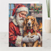 Kerstman met Zijdewindhond Kerst Kunst Kaart (Voorkant)