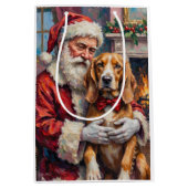 Kerstman met Zijdewindhond Kerst Kunst Medium Cadeauzakje (Voorkant)
