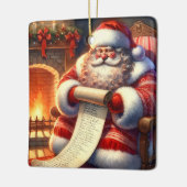 Kerstman met zijn gepersonaliseerde lijst keramisch ornament (Links)