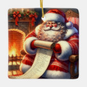 Kerstman met zijn gepersonaliseerde lijst keramisch ornament (Voorkant)