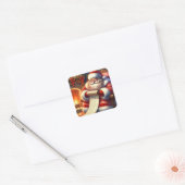 Kerstman met zijn gepersonaliseerde lijst vierkante sticker (Envelop)