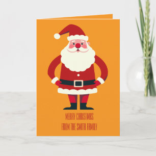 Kerstman met zijn handen op zijn heupen en vrolijk kaart