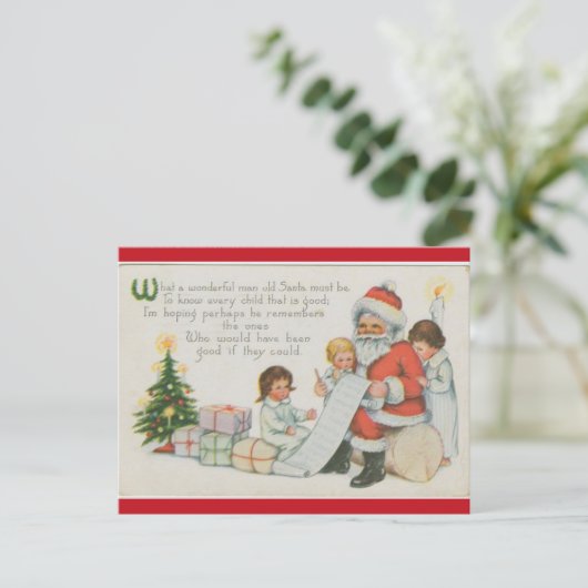  Kerstman met zijn lijst en kinderen kerst Briefkaart (Staand voorkant)