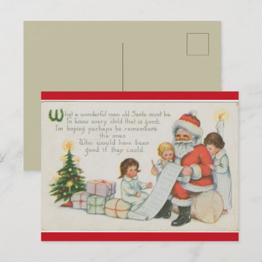  Kerstman met zijn lijst en kinderen kerst Briefkaart (Voorkant / Achterkant)