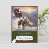 Kerstman met zijn slee en rendier feestdagenkaart (Staand voorkant)