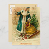 Kerstman met zijn zak cadeautjes - Victoriaans ker Feestdagenkaart (Voorkant / Achterkant)