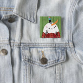 kerstman met Zingende vogel Vierkante Button 5,1 Cm (In situ)