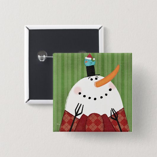 kerstman met Zingende vogel Vierkante Button 5,1 Cm (Voorkant /achterkant)