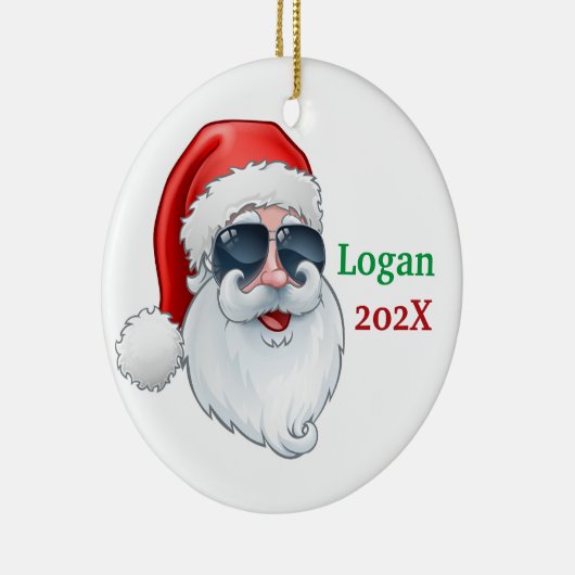 Kerstman met zonnebril keramisch ornament (Rechts)