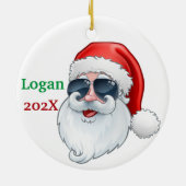 Kerstman met zonnebril keramisch ornament (Achterkant)