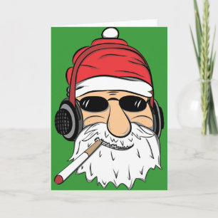 Kerstman met zonnebril, sigaret en hoofdtelefoon feestdagen kaart