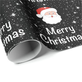 Kerstman met zwarte achtergrond en sneeuwvlokken cadeaupapier