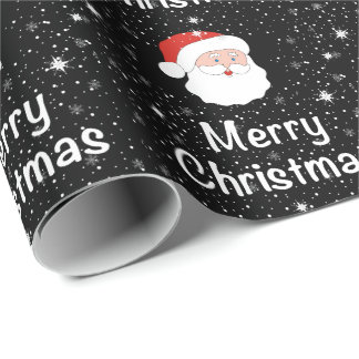 Kerstman met zwarte achtergrond en sneeuwvlokken cadeaupapier