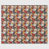 Kerstman met Zwarte Kat Kerst Kunst Cadeaupapier (Vlak)