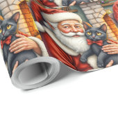 Kerstman met Zwarte Kat Kerst Kunst Cadeaupapier (Rol Hoek)