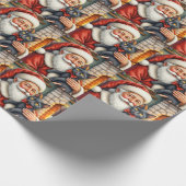 Kerstman met Zwarte Kat Kerst Kunst Cadeaupapier (Hoek)