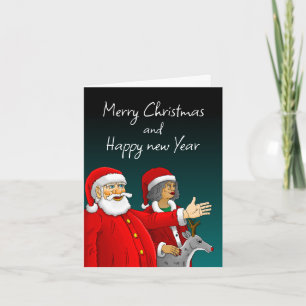 Kerstman, mevrouw Claus en Rudolf het rendier Feestdagen Kaart