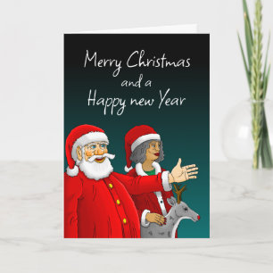 Kerstman, mevrouw Claus en Rudolf het rendier Feestdagen Kaart