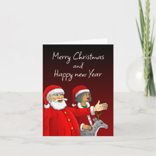 Kerstman, mevrouw Claus en Rudolph het rendier Feestdagen Kaart