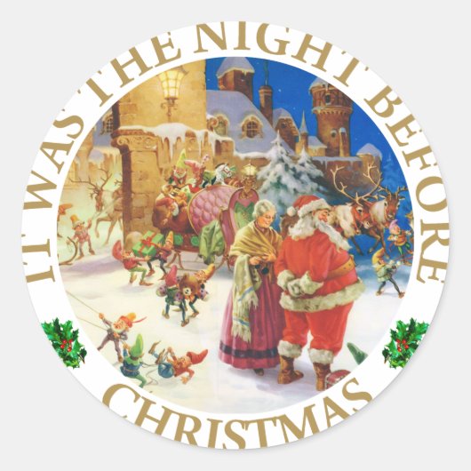 Kerstman & mevrouw, Claus op de Noordpool Kerstavo Ronde Sticker (Voorkant)